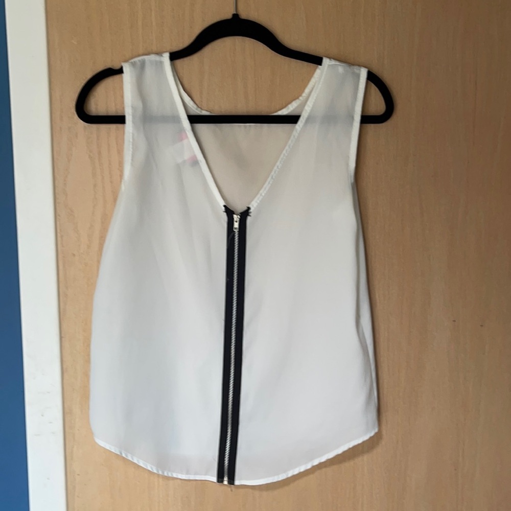 Sheer white front zip top